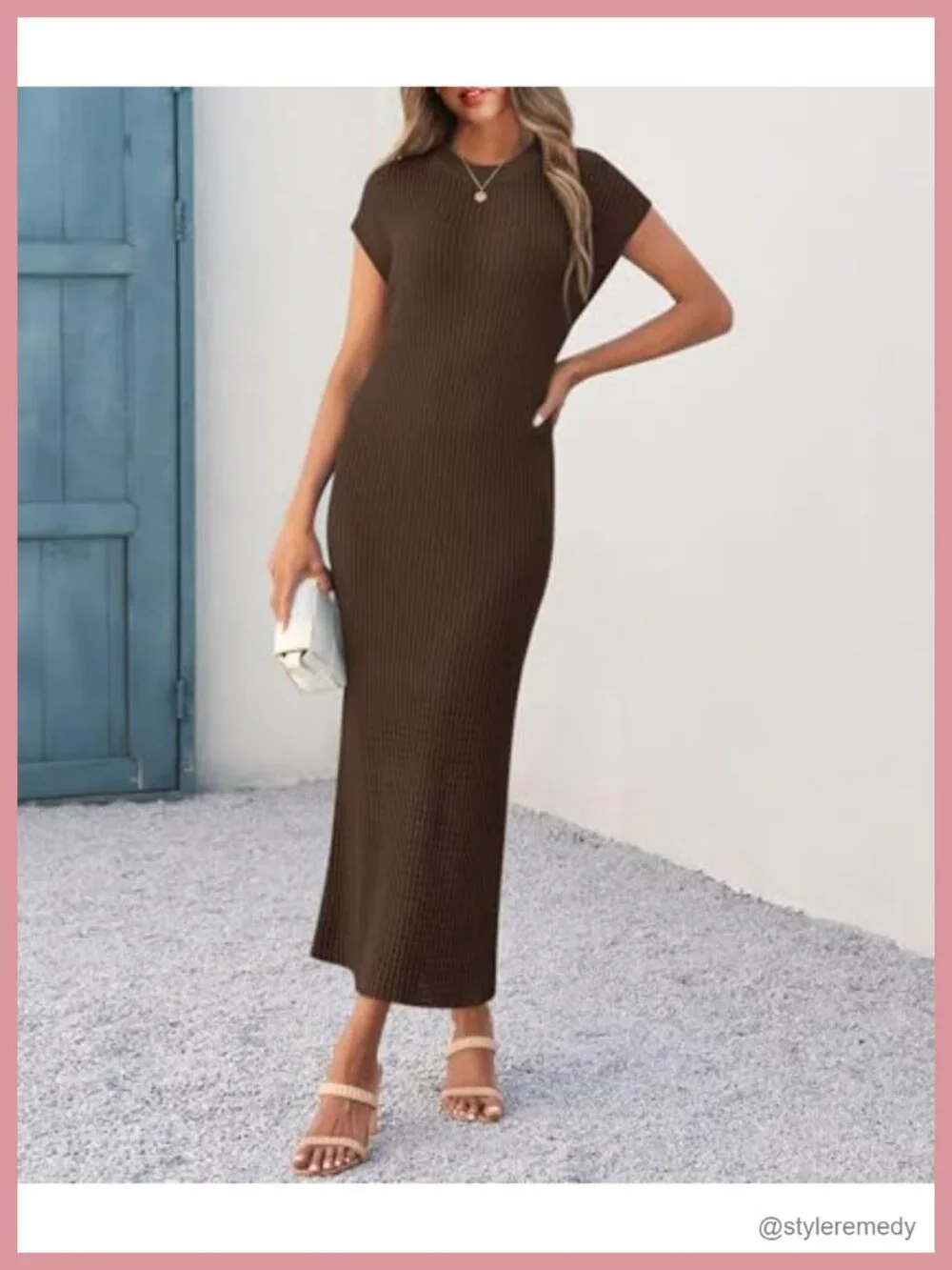 Ribbed Knit Maxi Dress Casual Summer Cap Sleeve Crewneck Women's